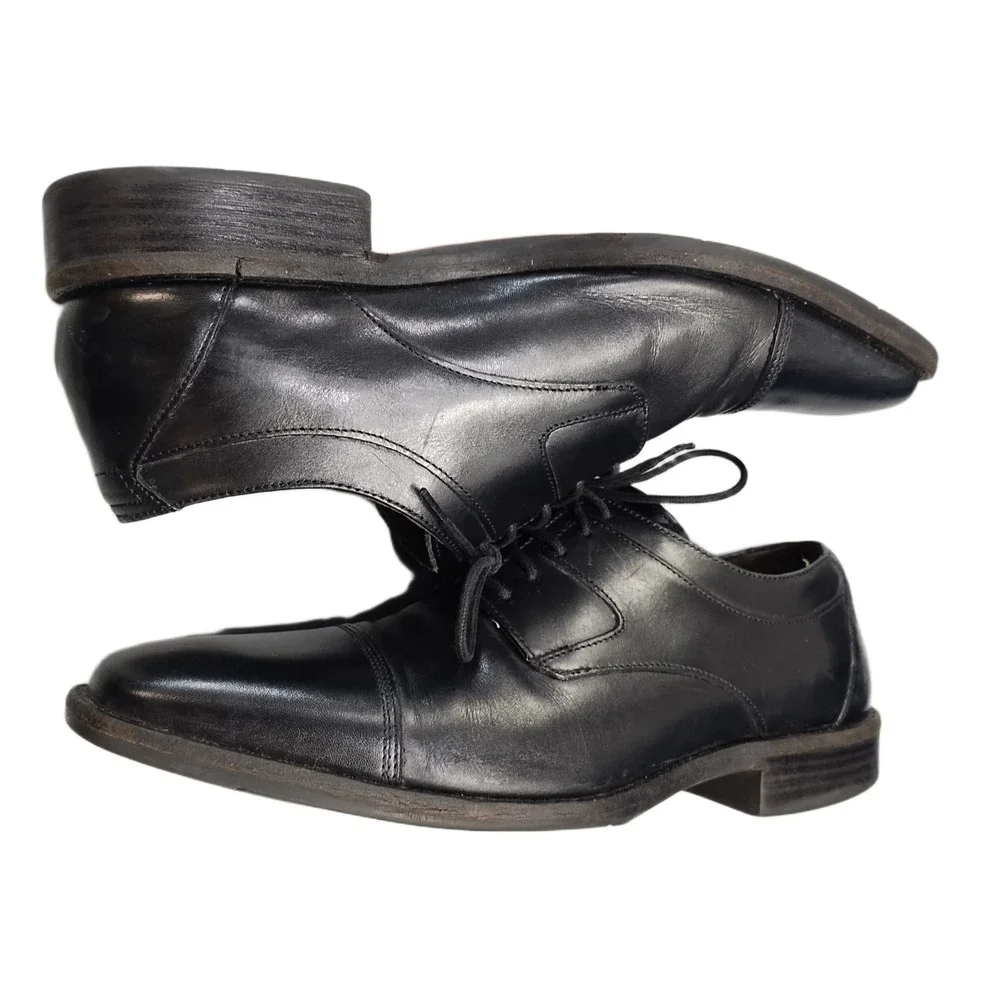 Johnston & Murphy Oxford Dress Shoes Mens Size 9M Black Leather Cap Toe Lace Up